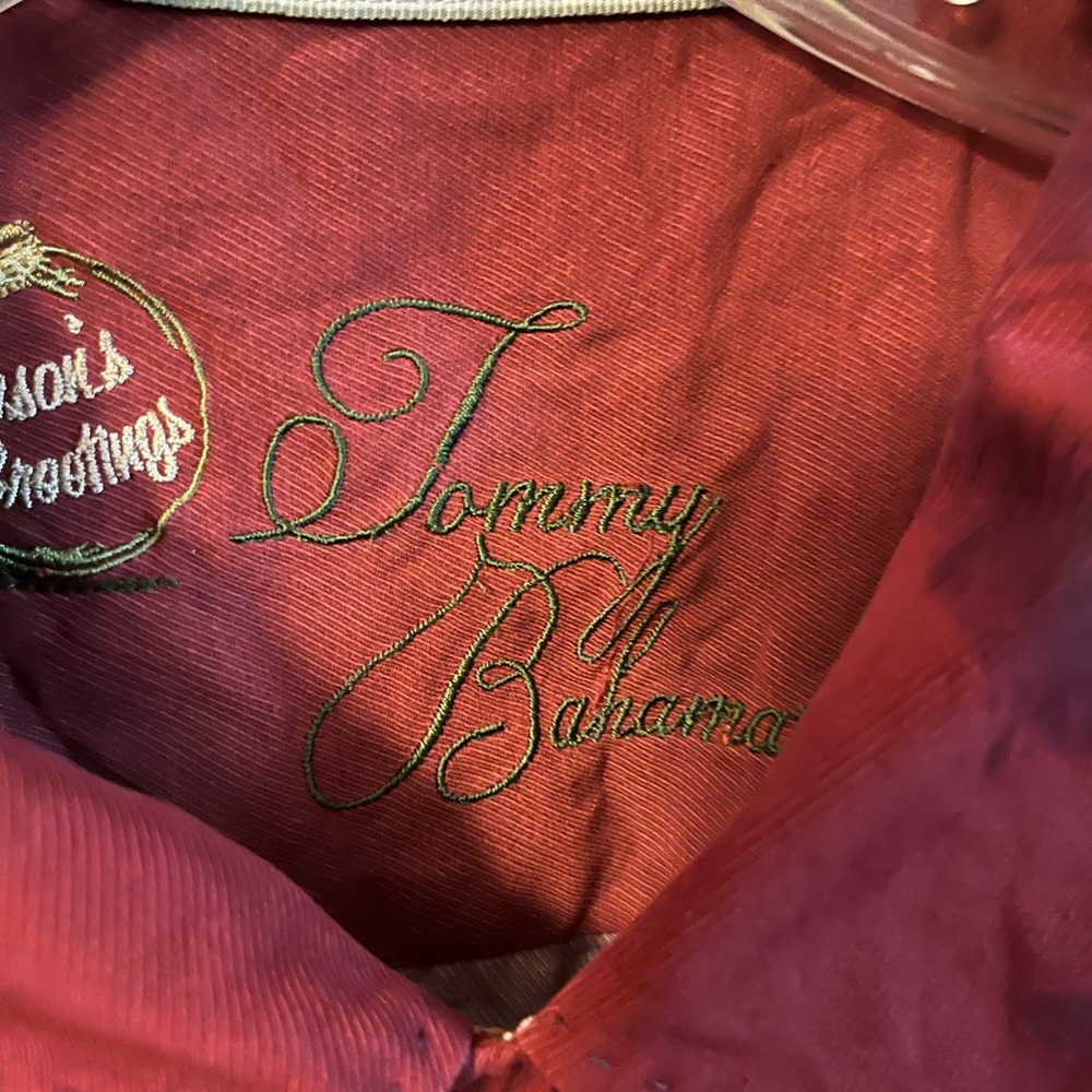 Tommy Bahama Christmas themed Hawaiian buttoned down aloha shirt